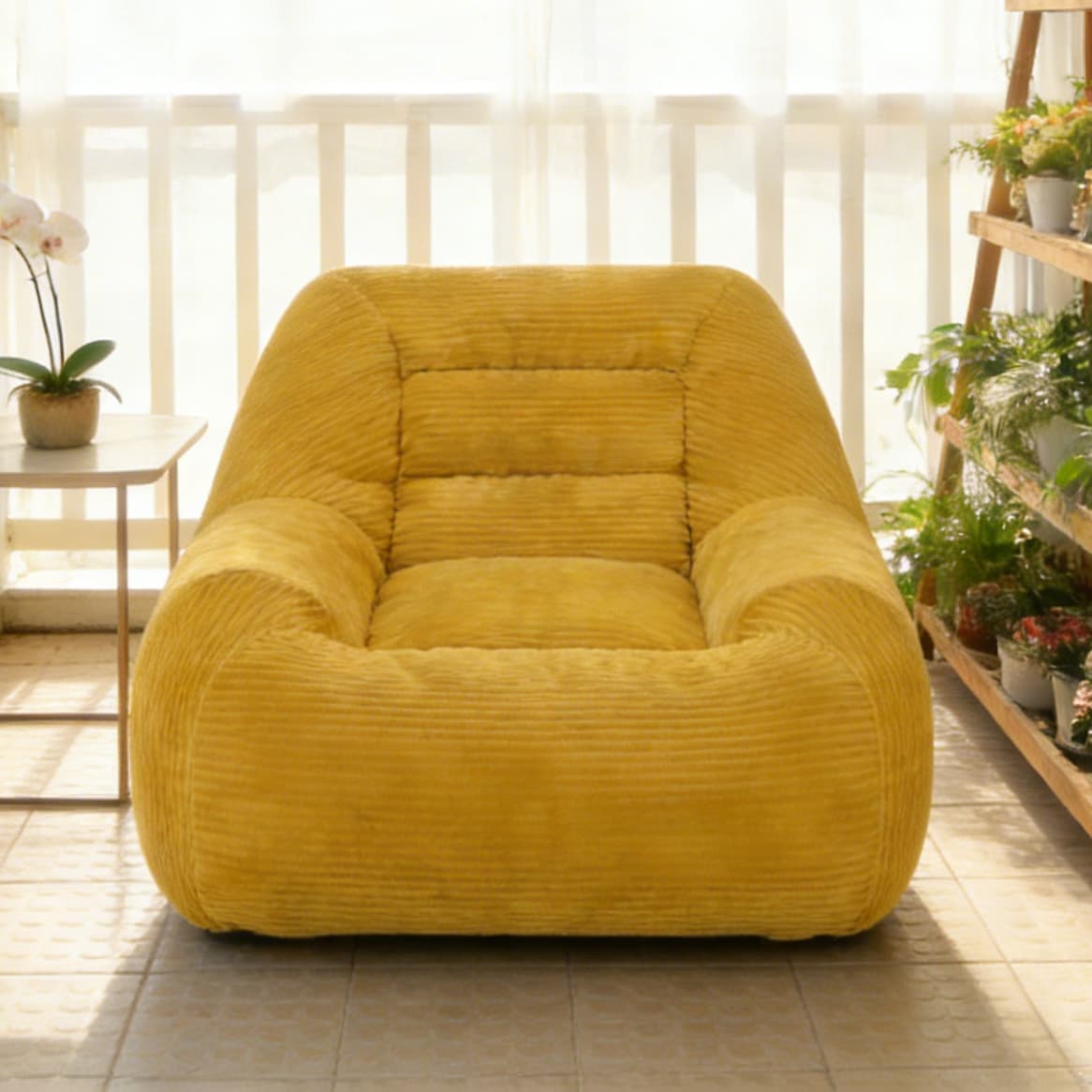 Corduroy Fabric Beanbag Couch For Living Room, Bedroom & Dorm, Cozy Fluffy Cloud Mini Couch,YELLOW_voghion.com